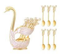 CAIRIAC Coffee Dessert Spoon Set With Swan Base Holder, 6-Piece for Fruits, Exquisite Small Spoon Gift for Dessert Enthusiasts (Gold)