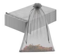 CAIRIAC Drawstring Bags for Gifts, Large Organza Gift Bags with Drawstring 8 x 12, Fruit Protection Bags, Sheer Organza Bags for Wedding, Bridal, Party Favors (50 Pcs, Silver Grey)