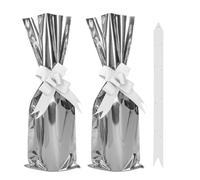 CAIRIAC Foil Bottle Bags for Gifts With Pull Bows - Wine Gift Bag Bulk for Christmas, Birthday, Wine Lovers, Party Favors (Silver, 10 Pack)