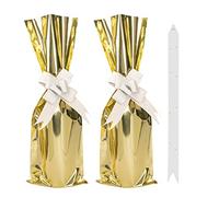 CAIRIAC Metallic Mylar Wine Gold Gift Bags for Bottles, 10 Pack Sparkle Golden Gift Wrap Bags With Pull Bows for Christmas, Birthday Party, Presents