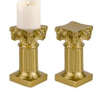 CAIRIAC Roman Pillar Statues Gold Candle Holders, Small Candle Holders Set of 2, Mini Greek Column Pillar Resin Stands Decorative Gifts, Centerpieces for Tables (Golden)