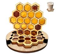 CAIRIAC Wooden Coasters Honeycomb Drink Coaster Bee Coasters Set with Holder for Modern Home Decor, Housewarming Gift Wood Coasters for Drinks Coffee Table, Desk (Brown)