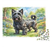 Cairn Terrier 1000 Piece Jigsaw Puzzle Colourful Garden Spring Scene Puzzle for Adults Wall Art Decor