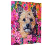 Cairn Terrier Dog Canvas Prints Wall Art 16 * 20 x1, Oil Painting Peach Flower Wall Art for Living Room Bathroom, Big Small Vertical Pet Decorative Bedroom Women Men