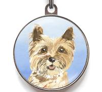 Cairn Terrier Dog Tag - Add Text to Back - Watercolour Cairn Terrier Pet ID Tag - Double-Sided Metal Name Tag for Dogs - 4 Colour Options - Small & Large Sizes