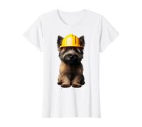 Cairn Terrier Dog Yellow Hard Hat Construction Worker Crew Value Graphic T-Shirt, Women, White, L