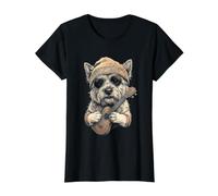 Cairn Terrier Ukulele Beanie Y2K Aesthetic Value Graphic T-Shirt, Women, Black, M