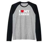 Cairn Terrier Yorkie Yorkshire Terrier Mix I Love My Carkie Raglan Baseball Tee