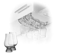 CairnCradle Whiskey Glass Rack - Under Cabinet Whisky Tasting Glasses Holder Storage Hanger Metal Organizer for Bar Kitchen (2 Across x 3 Deep, Polished Stainless)