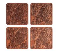 Cairo Map Coaster, Set of 4, Sapele Wooden Coaster with City map, Multiple City Optional, Handmade
