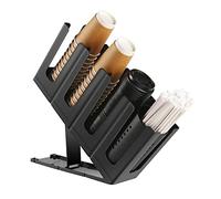 Cairondin Paper Cup and Lid Holder with Straw Organizer, Disposable Coffee Cup Dispenser for Countertop Coffee Station Bar Restaurant Breakroom Black