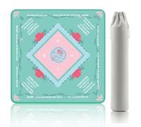 CAISATEQ Mahjong Mat for Table with Rules - 31.5x31.5 Inch Premium Velvet Gaming Mat, Non-Slip Noise Reducing Surface & Deluxe Gray Storage Pouch - Table Protector for American Mahjong/Board Games