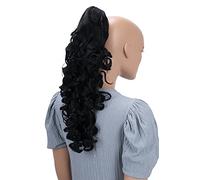CAISHA 20" Hairpiece Ponytail Clip On Extension With Butterfly Claw Voluminous Wavy Black HV1