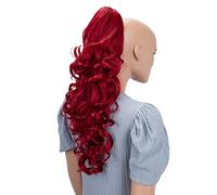 CAISHA 20" Hairpiece Ponytail Clip On Extension With Butterfly Claw Voluminous Wavy Intense Red H101