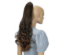 CAISHA 24" Long Hair Clip On Ponytail Extension Heat-Resistant Synthetic Hairpiece Slightly Wavy Brown Mix H520