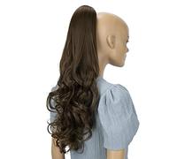 CAISHA 24" Long Hair Clip On Ponytail Extension Heat-Resistant Synthetic Hairpiece Slightly Wavy Brown H518