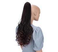 CAISHA 24" Long Hair Clip On Ponytail Extension Heat-Resistant Synthetic Hairpiece Slightly Wavy Brown Mix H46