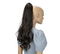 CAISHA 24" Long Hair Clip On Ponytail Extension Heat-Resistant Synthetic Hairpiece Slightly Wavy Dark Brown H519