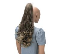 CAISHA 24" Long Hair Clip On Ponytail Extension Heat-Resistant Synthetic Hairpiece Slightly Wavy Light Brown Blonde Mix H504