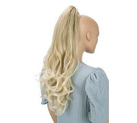 CAISHA 24" Long Hair Clip On Ponytail Extension Heat-Resistant Synthetic Hairpiece Slightly Wavy Light Blonde Mix H89