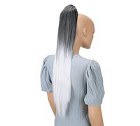 CAISHA 28" Extra Long Straight Ponytail Hairpiece Heat-resistant Synthetic Fibres Ombré Black Gray H116