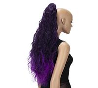 CAISHA 28" Extra Long Voluminous Wavy Clip On Hairpiece Plait Ponytail Heat Resistant Synthetic Purple Mix H723