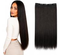 CAISHA Clip in Hair Extensions One Piece 5 Clips Black Brown C52 | 24" 60cm Straight Heat Resistant Synthetic Weft Full Head Multi Colors Long Fake Thick Invisible Silky Volume Hair Pieces