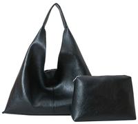 Caissip Slouchy Hobo Bags for Women Tote Bag Retro PU Leather Crossbody Bag Soft Shoulder Purses Handbags Large Capacity 2pcs, B Black, One Size
