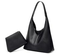 Caissip Women's Black Hobo Bag, One Size, Slouchy, PU Leather, Crossbody, 2pcs