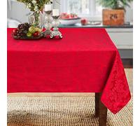 CAIT CHAPMAN HOME COLLECTION Holiday Solid Color Damask Jacquard Woven Tablecloth (60" x 120" Rectangle, Red)
