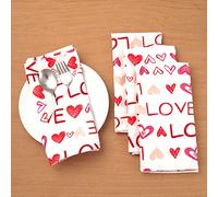 CAIT CHAPMAN HOME COLLECTION Novelty Valentine's Love Heart Fabric Printed Napkin (18"x18" Napkin Set of 4)