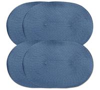 CAIT CHAPMAN HOME COLLECTION Oval Braided Woven Polypropylene Plastic Placemats (Copenhagen Blue), Set of 4