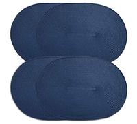 CAIT CHAPMAN HOME COLLECTION Oval Braided Woven Polypropylene Plastic Placemats (Navy), Set of 4