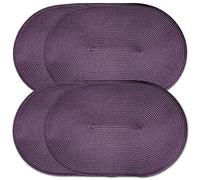 CAIT CHAPMAN HOME COLLECTION Oval Braided Woven Polypropylene Plastic Placemats (Purple), Set of 4