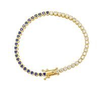 CAITLYNMINIMALIST 18K Gold Plated Sterling Silver Round Blue Onyx Cubic Zirconia Diamonds Thick Box Clasp Tennis Bracelet for Women Gift for Mother, 6 Inches, Sterling Silver Cubic Zirconia, Cubic