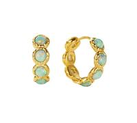 CAITLYNMINIMALIST 18K Gold Sterling Silver Hypoallergenic Dainty Iridescent Opal Gemstone Halo Small Mini Hoop Huggie Earrings for Women Jewellery Gift for Her, Sterling Silver, Opal