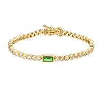 CAITLYNMINIMALIST 18K Gold Sterling Silver Round Blue | Onyx | CZ Diamond Bold Box Clasp Closure Tennis Bracelet for Women Gift for Mom, 7", Brass, Cubic Zirconia