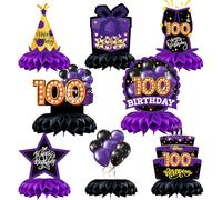 Caiwowo 8pcs 100th birthday table decorations honeycomb centerpieces Purple and Black 100th Birthday Party Favors for Women Men Birthday Party