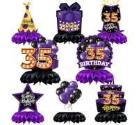 Caiwowo 8pcs 35th Birthday Table Decorations Honeycomb centerpieces Purple and Black 35th Birthday Party Favors for Women Men Birthday Party