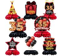 Caiwowo 8pcs 35th birthday table decorations honeycomb centerpieces Red and Black 35th Birthday Party Favors for Women Men Birthday Party