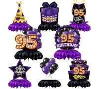 Caiwowo 8pcs 95th birthday table decorations honeycomb centerpieces Purple and Black 95th Birthday Party Favors for Women Men Birthday Party