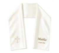 Caixiabeauty Personalized Baptism Stole 15x120cm | White Satin Embroidered Scarf First Name Date | Religious Motifs to Choose From | Baby Child Gift Box(Blanc3)