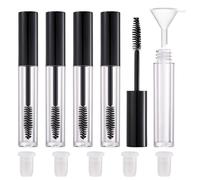 CAIYA 5 Pack Empty Mascara Tube, 2.5ml Transparent Reusable Eyelash Cream Container Bottle DIY Makeup Vials Cosmetic Tool for Castor Oil/Eyelash Growth Oil/Mascara with 5 Rubber Inserts, 1 Funnel