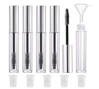 CAIYA 5 Pack Empty Mascara Tube, 2.5ml Transparent Reusable Eyelash Cream Container Bottle DIY Makeup Vials Cosmetic Tool for Castor Oil/Eyelash Growth Oil/Mascara with 5 Rubber Inserts, 1 Funnel