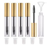 CAIYA 5 Pack Empty Mascara Tube, 2.5ml Transparent Reusable Eyelash Cream Container Bottle DIY Makeup Vials Cosmetic Tool for Castor Oil/Eyelash Growth Oil/Mascara with 5 Rubber Inserts, 1 Funnel