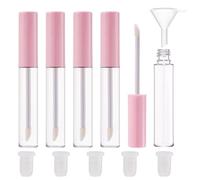 CAIYA 5PCS Empty Lip Gloss Tubes, 10ml Empty Lip Glaze Bottle with Rubber Stoppers, Transparent Refillable Lip Gloss Containers DIY Makeup Lipgloss Making Kit, Pink-5PCS