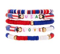 Caiyao 4th of July Independence Day Stackable Bracelets Set Multilayer Patriotic Red White Blue Star Heishi Clay Beaded Stretch Bracelets for Women Men USA Patriotic Memorial Day Jewelry Gifts, M