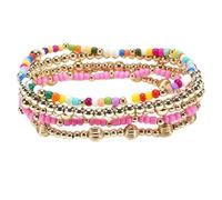 Caiyao 5Pcs Bohemia Gold Beaded Stackable Bracelet Set Multilayer Textured Metal Bead Ball Stretchable Elastic Bracelets for Women Men Vintage Boho Fashion Party Jewelry Gifts, M, Resin, no gemstone