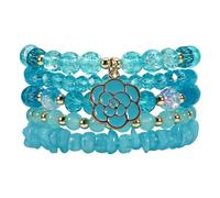 Caiyao 5Pcs Bohemia Multilayer Floewr Crystal Glass Beaded Bracelet Set Colorful Stackable Flower Beaded Friendship Stretch Bracelets for Women Men Summer Beach Boho Hawaii Holiday Jewelry Gifts, M