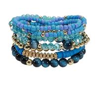 Caiyao 7Pcs Bohemia Multilayer Stackable Crystal Beaded Bracelet Set Multicolor Surfer Heishi Clay Gold Beaded Friendship Stretch Bracelets for Women Men Summer Beach Boho Vacation Jewelry Gifts, M